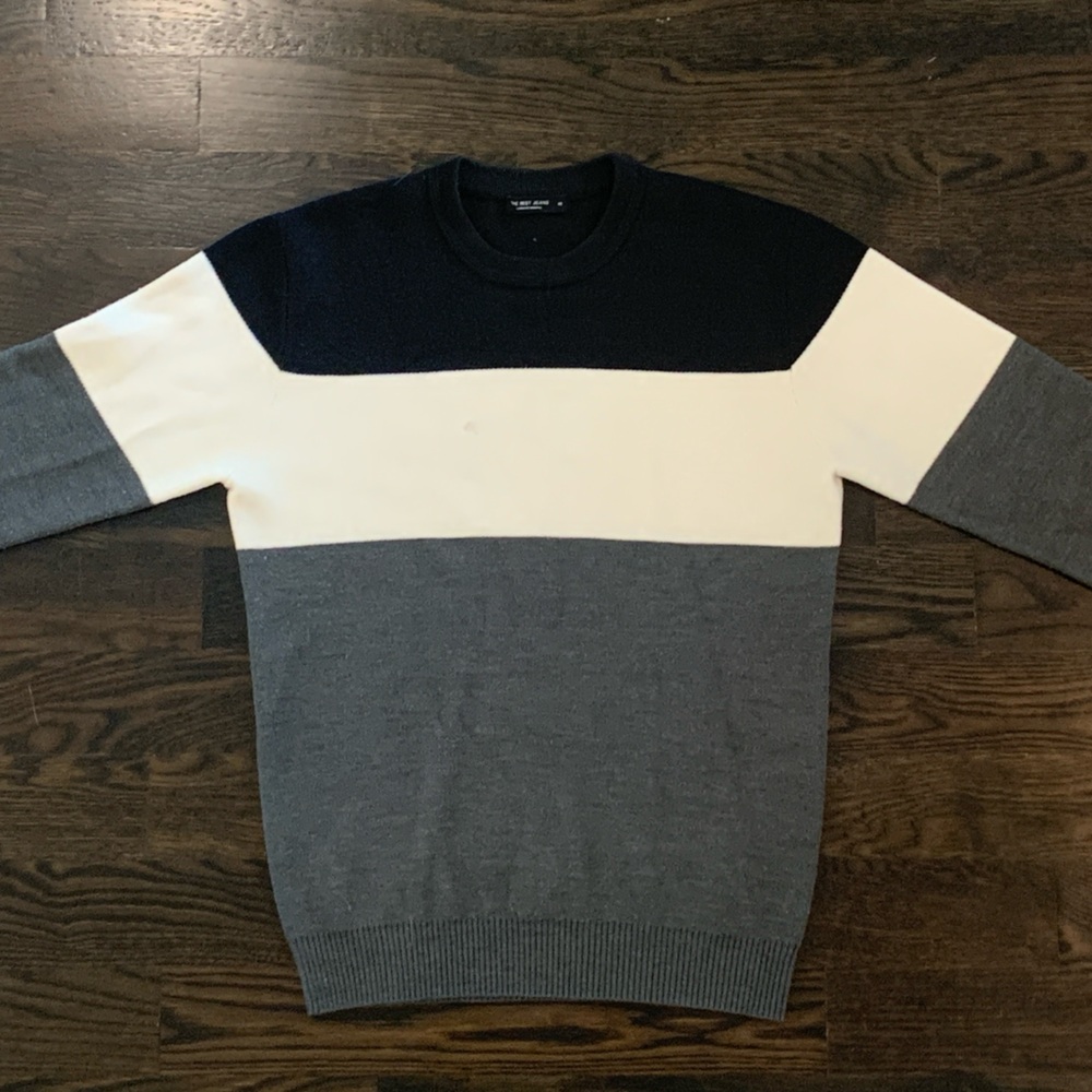 Korean black + white + grey crew neck sweater
